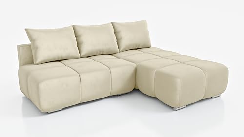 DMSM Ecksofa Flash 260 cm Rechts – Beige Samt Sofa mit Schlaffunktion & Bettkasten, modern von DMSM