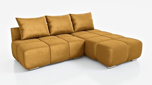 DMSM Ecksofa Flash 260 cm Rechts – Gelb Samt Sofa mit Schlaffunktion & Bettkasten, modern von DMSM