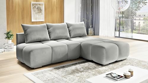 DMSM Ecksofa Flash 260 cm Rechts – Grau Samt Sofa mit Schlaffunktion & Bettkasten, modern von DMSM