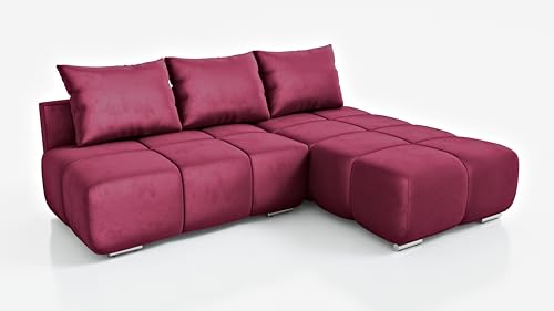 DMSM Ecksofa Flash 260 cm Rechts – Rot Samt Sofa mit Schlaffunktion & Bettkasten, modern von DMSM
