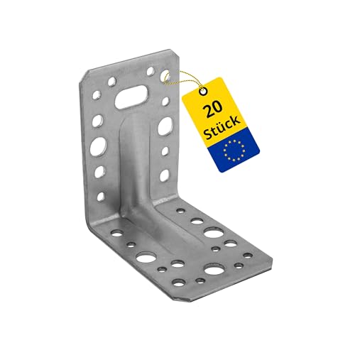 DMX - Winkelverbinder 90x90x65 - Schwerlastwinkel 20 Stück - Winkel Metall mit Sicke - Lochwinkel - Bauwinkel - Holzverbinder - Balkenwinkel - Eckwinkel - Möbelverbinder - Montagewinkel KP von DMX