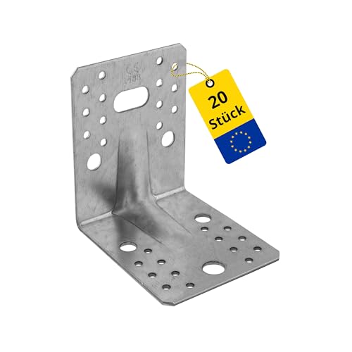 DMX Winkelverbinder - Schwerlastwinkel 20 Stück 105 x 105 x 90 mm / 2,5mm Stärke mit Sicke Rippe Bauwinkel Holzverbinder Stuhlwinkel verzinkt von DMX