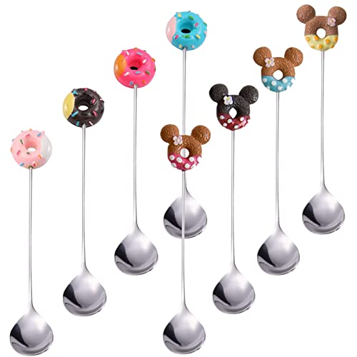 DMZK 8 Stück Dessertlöffel, Löffel Set Donuts und Mickey Mouse Form, Espressolöffel Longdrinklöffel Edelstahl Kaffeelöffel für Obst Kuchen Salat Kaffee-Heißgetränke EIS von DMZK