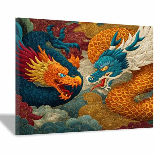 DMZPKZB Chinesische Ölmalerei Goldene gemusterte weiße Tiger Geeignet für Büro, Schlafzimmer, Badezimmer, Sofa Studie zur Hoteldekoration Wandkunst Malerei(Goldene)-30x45cm von DMZPKZB