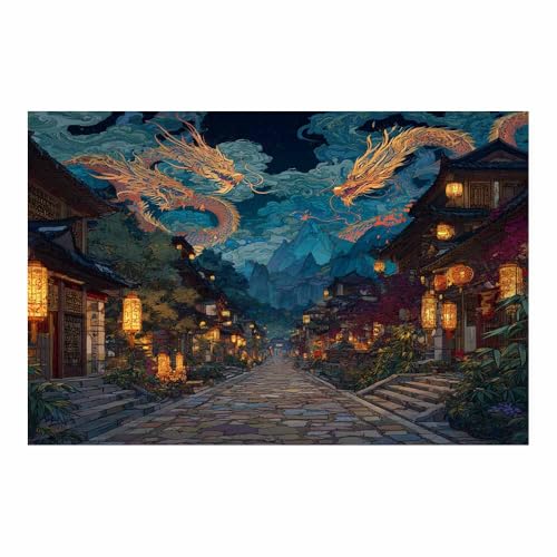 DMZPKZB Chinesische Ölmalerei Nacht Pavilis Geeignet für Büro, Schlafzimmer, Badezimmer, Sofa Studie zur Hoteldekoration Wandkunst Malerei(Rotholzfarbe)-70x100cm von DMZPKZB