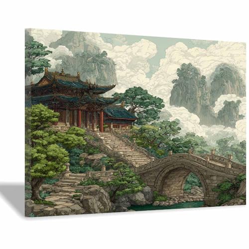 DMZPKZB Chinesische Ölmalerei Shanlin Alte Geeignet für Büro, Schlafzimmer, Badezimmer, Sofa Studie zur Hoteldekoration Wandkunst Malerei(Grün)-80x120cm von DMZPKZB