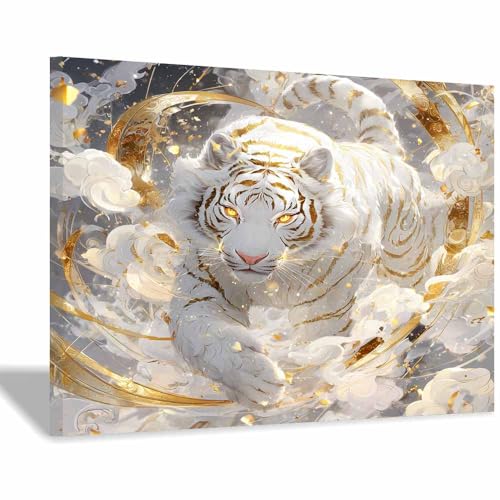 DMZPKZB Chinesische Ölmalerei Weiße Drags mit Lotus Geeignet für Büro, Schlafzimmer, Badezimmer, Sofa Studie zur Hoteldekoration Wandkunst Malerei(Weiß)-80x120cm von DMZPKZB