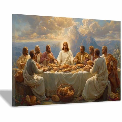 DMZPKZB Jesus Leinwand Wanddekoration Jesus zum Abendessen Christliche Wandmalereien，Geeignet für Wohnzimmer, Schlafzimmer, Kirchenhausdekoration(Mehrfarbige01)-70x100cm Gerahmt von DMZPKZB