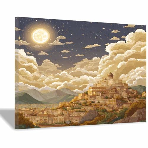 DMZPKZB Orientalische Wanddekoration Sommer Nachtlampe Schatten Traditionelle Leinwandbilder, ästhetische Gemälde, Drucke, Kunstwerke für Schlafzimmer,(Goldene)-70x100cm von DMZPKZB