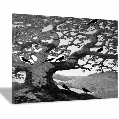 DMZPKZB Schwarz-Weiß-Wandkunst Herde von Vögeln Raumdekor-Poster & Bilder,für Wohnzimmer, Schlafzimmer, Küche, Badezimmer, Wanddekoration(Schwarz Weiß)-50x70cm Gerahmt von DMZPKZB
