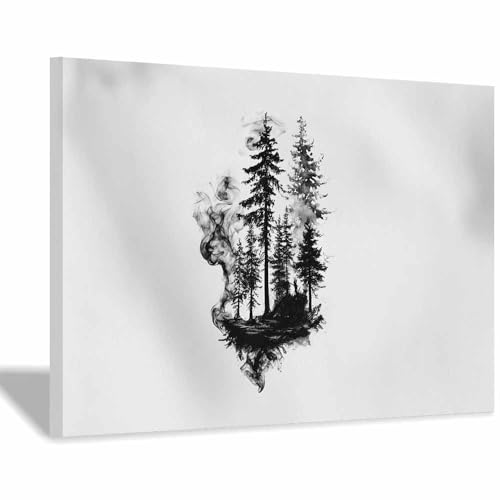 DMZPKZB Schwarz-Weiß-Wandkunst Lely Tinte Malerei Forestss Raumdekor-Poster & Bilder,für Wohnzimmer, Schlafzimmer, Küche, Badezimmer, Wanddekoration(Schwarz Weiß)-50x70cm Gerahmt von DMZPKZB