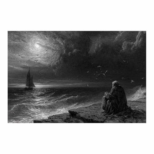 DMZPKZB Schwarz und weiß Leinwand Bilder Blick auf das Meer von einer Klippe Groß Schlafzimmer Bilder,Badezimmer Wand Deko,Wohnzimmer Moderne Wanddeko Bilderwand(Schwarz Weiß)-50x70cm Ungerahmt von DMZPKZB