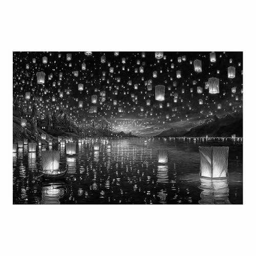DMZPKZB Schwarz und weiß Leinwand Bilder Himmel Laterne Meer Groß Schlafzimmer Bilder,Badezimmer Wand Deko,Wohnzimmer Moderne Wanddeko Bilderwand(Schwarz Weiß)-30x45cm Ungerahmt von DMZPKZB