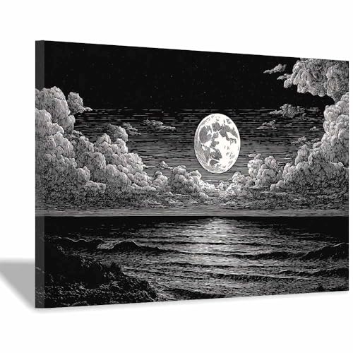 DMZPKZB Schwarz und weiß Leinwand Bilder Molit Meer Groß Schlafzimmer Bilder,Badezimmer Wand Deko,Wohnzimmer Moderne Wanddeko Bilderwand(Schwarz Weiß)-30x45cm Gerahmt von DMZPKZB