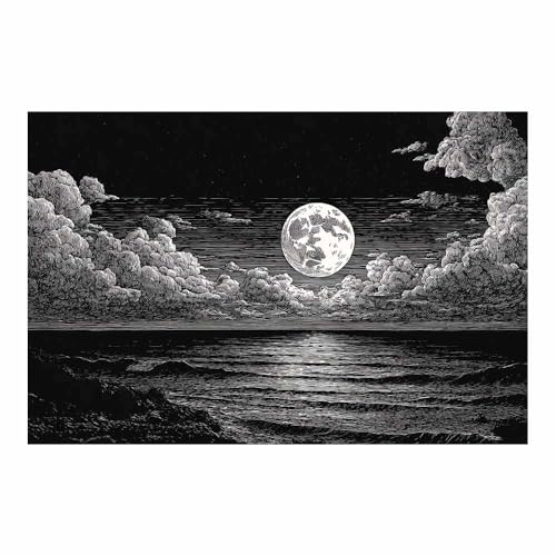DMZPKZB Schwarz und weiß Leinwand Bilder Molit Meer Groß Schlafzimmer Bilder,Badezimmer Wand Deko,Wohnzimmer Moderne Wanddeko Bilderwand(Schwarz Weiß)-80x120cm Ungerahmt von DMZPKZB