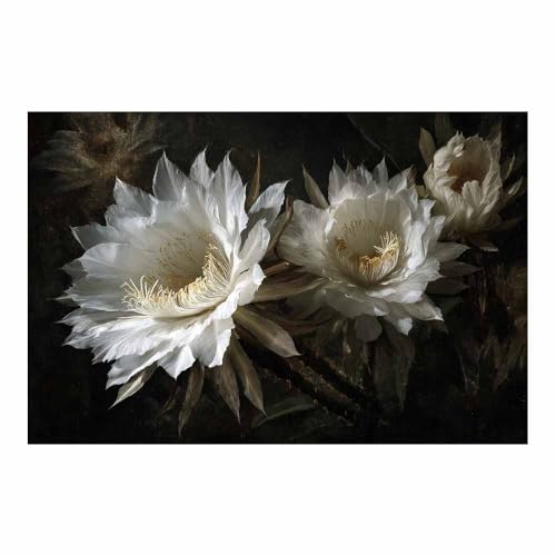 DMZPKZB Schwarz und weiß Leinwand Bilder Reine weiße Blumen Groß Schlafzimmer Bilder,Badezimmer Wand Deko,Wohnzimmer Moderne Wanddeko Bilderwand(Schwarz Weiß)-50x70cm Ungerahmt von DMZPKZB