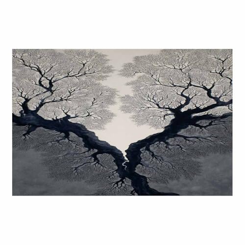 DMZPKZB Schwarz und weiß Leinwand Bilder Zwei Bäume koexistieren Groß Schlafzimmer Bilder,Badezimmer Wand Deko,Wohnzimmer Moderne Wanddeko Bilderwand(Schwarz Weiß)-60x90cm Ungerahmt von DMZPKZB
