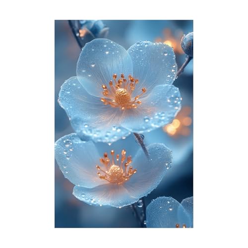 DMZPKZB Wandbilder Groß Vintage-Blume Wohnzimmer Wanddeko Schlafzimmer Zimmerdeko Fotowand,Wand Dekoration, Moderner Wandkunstdruck - Blumen - Natur - Bunt(blau)-60x90cm Ungerahmt von DMZPKZB