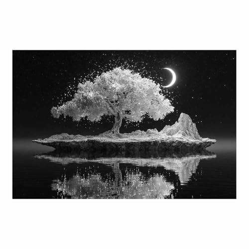 DMZPKZB poster schwarz- Lely Insel mit silbernen Bäumen Wandbilder Wohnzimmer Moderne,Poster Kunstdruck Wandbilder,für Schlafzimmer,Büro Deko Leinwandbilder(Schwarz)-70x100cm Ungerahmt von DMZPKZB