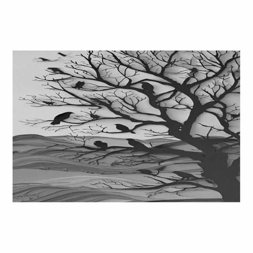 DMZPKZB poster schwarz- Schwarze Krähen mit toten Zweigen Wandbilder Wohnzimmer Moderne,Poster Kunstdruck Wandbilder,für Schlafzimmer,Büro Deko Leinwandbilder(Schwarz)-70x100cm Ungerahmt von DMZPKZB