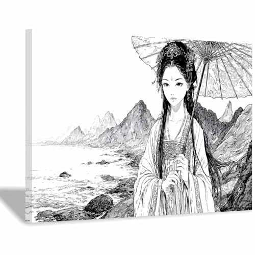 DMZPKZB poster schwarz-weiß Frau im alten Stil Wandbilder Wohnzimmer Moderne,Poster Kunstdruck Wandbilder,für Schlafzimmer,Badezimmer,Büro Deko Leinwandbilder(Schwarz Weiß)-70x100cm Gerahmt von DMZPKZB