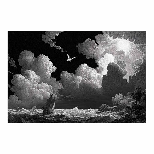 DMZPKZB poster schwarz-weiß Segelboot auf dem Meer Wandbilder Wohnzimmer Moderne,Poster Kunstdruck Wandbilder,für Schlafzimmer,Badezimmer,Büro Deko Leinwandbilder(Schwarz Weiß)-60x90cm Ungerahmt von DMZPKZB