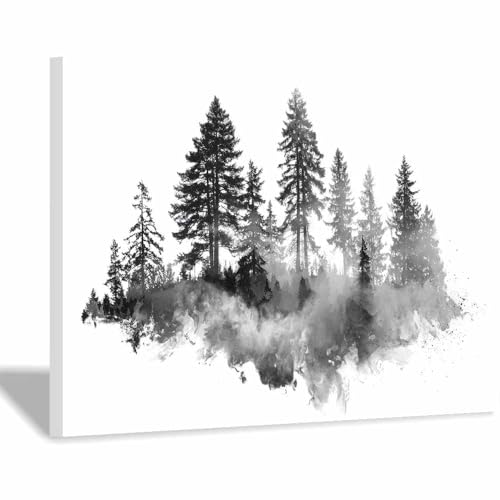 DMZPKZB poster schwarz-weiß Tintenmalerei Forestss Wandbilder Wohnzimmer Moderne,Poster Kunstdruck Wandbilder,für Schlafzimmer,Badezimmer,Büro Deko Leinwandbilder(Schwarz Weiß)-50x70cm Gerahmt von DMZPKZB