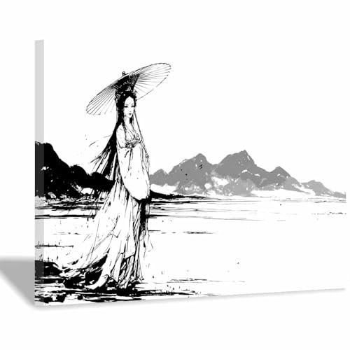 DMZPKZB schwarz weiss bilder Alte Frau Modernes Dekor Kunstwerk Wand Kunst,Poster Aesthetic Wandbilder,Wohnzimmer Schlafzimmer Wanddekoration(Schwarz Weiß)-30x45cm Gerahmt von DMZPKZB