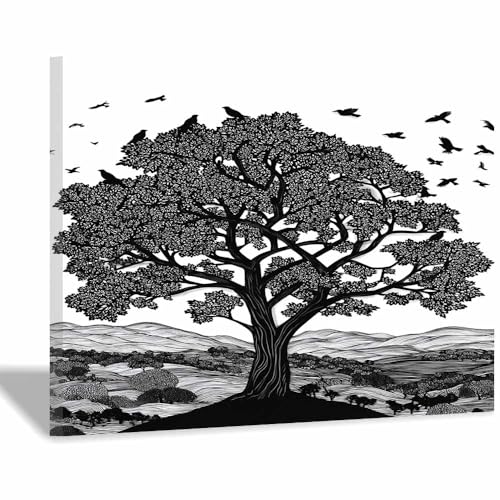 DMZPKZB schwarz weiß bilder Bäume Vlies Leinwandbild Kunstdruck Wandbilder,Wohnzimmer Modern Leinwandbilder,Poster Wandbilder Schlafzimmer(Schwarz Weiß)-70x100cm Gerahmt von DMZPKZB
