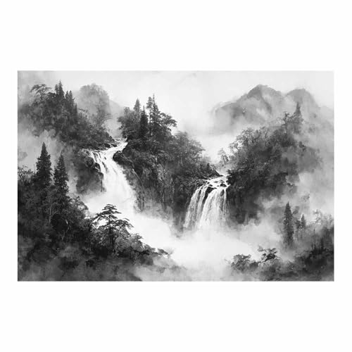 DMZPKZB schwarz weiß bilder Berge und Wasserfälle Vlies Leinwandbild Kunstdruck Wandbilder,Wohnzimmer Modern Leinwandbilder,Poster Wandbilder Schlafzimmer(Schwarz Weiß)-70x100cm Ungerahmt von DMZPKZB