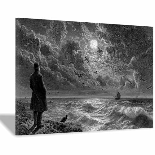 DMZPKZB schwarz weiss bilder Blick auf das Meer von einer Klippe Modernes Dekor Kunstwerk Wand Kunst,Poster Aesthetic Wandbilder,Wohnzimmer Schlafzimmer Wanddekoration(Schwarz Weiß)-60x90cm Gerahmt von DMZPKZB