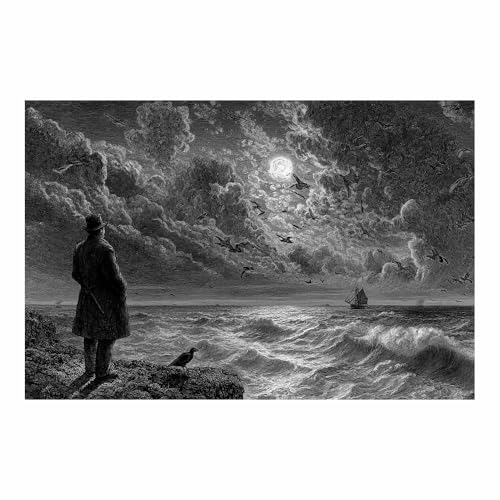 DMZPKZB schwarz weiss bilder Blick auf das Meer von einer Klippe Modernes Dekor Kunstwerk Wand Kunst,Poster Aesthetic Wandbilder,Wohnzimmer Schlafzimmer Wanddekoration(Schwarz Weiß)-70x100cm Ungerahmt von DMZPKZB