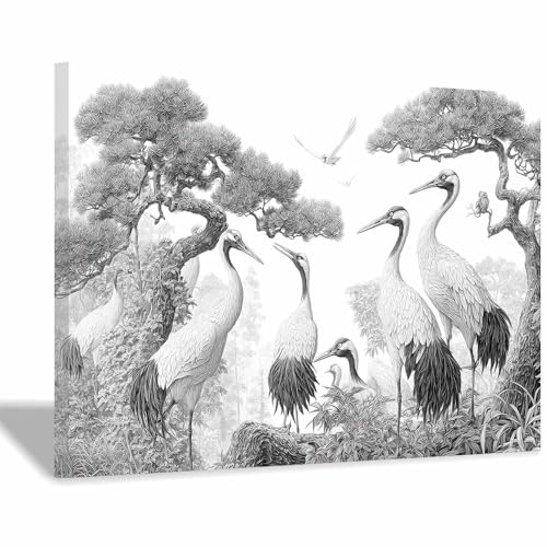 DMZPKZB schwarz weiß bilder Crane Porträts Vlies Leinwandbild Kunstdruck Wandbilder,Wohnzimmer Modern Leinwandbilder,Poster Wandbilder Schlafzimmer(Schwarz Weiß)-80x120cm Gerahmt von DMZPKZB