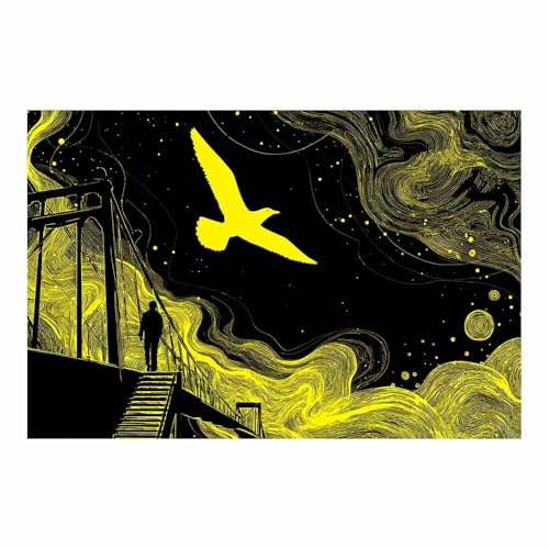 DMZPKZB schwarz weiß bilder Gelber Vogel fliegen Vlies Leinwandbild Kunstdruck Wandbilder,Wohnzimmer Modern Leinwandbilder,Poster Wandbilder Schlafzimmer(Schwarz Weiß)-50x70cm Ungerahmt von DMZPKZB