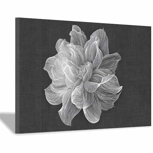 DMZPKZB schwarz weiß bilder Große Linienblume Vlies Leinwandbild Kunstdruck Wandbilder,Wohnzimmer Modern Leinwandbilder,Poster Wandbilder Schlafzimmer(Schwarz Weiß)-70x100cm Gerahmt von DMZPKZB