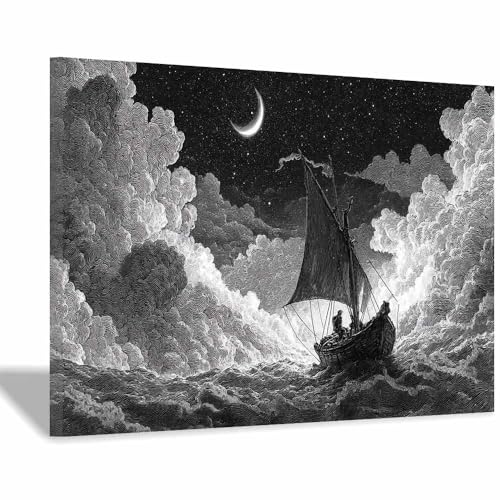 DMZPKZB schwarz weiss bilder Le Boote Segeln Modernes Dekor Kunstwerk Wand Kunst,Poster Aesthetic Wandbilder,Wohnzimmer Schlafzimmer Wanddekoration(Schwarz Weiß)-50x70cm Gerahmt von DMZPKZB
