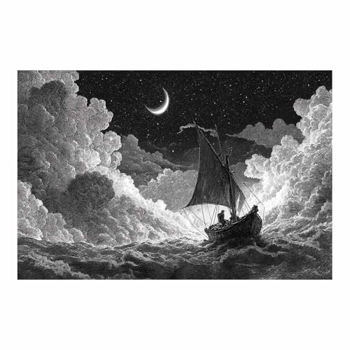 DMZPKZB schwarz weiss bilder Le Boote Segeln Modernes Dekor Kunstwerk Wand Kunst,Poster Aesthetic Wandbilder,Wohnzimmer Schlafzimmer Wanddekoration(Schwarz Weiß)-80x120cm Ungerahmt von DMZPKZB