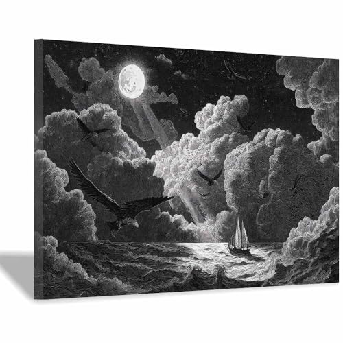 DMZPKZB schwarz weiß bilder Molit Meer Vlies Leinwandbild Kunstdruck Wandbilder,Wohnzimmer Modern Leinwandbilder,Poster Wandbilder Schlafzimmer(Schwarz Weiß)-30x45cm Gerahmt von DMZPKZB