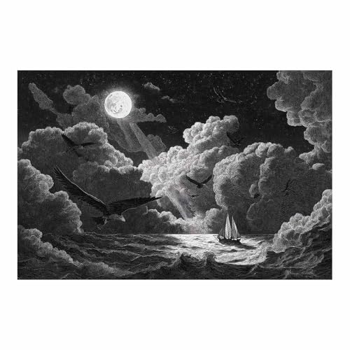 DMZPKZB schwarz weiß bilder Molit Meer Vlies Leinwandbild Kunstdruck Wandbilder,Wohnzimmer Modern Leinwandbilder,Poster Wandbilder Schlafzimmer(Schwarz Weiß)-80x120cm Ungerahmt von DMZPKZB