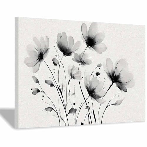 DMZPKZB schwarz weiß bilder Tintenwäsche Blumen Vlies Leinwandbild Kunstdruck Wandbilder,Wohnzimmer Modern Leinwandbilder,Poster Wandbilder Schlafzimmer(Schwarz Weiß)-70x100cm Gerahmt von DMZPKZB