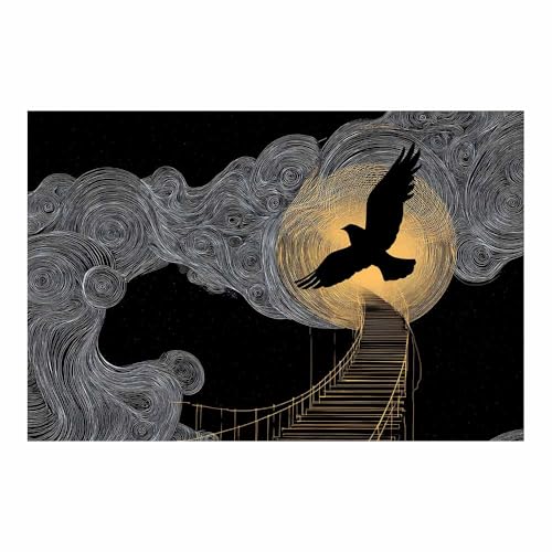 DMZPKZB schwarz weiss bilder Vögel, die Treppen klettern Modernes Dekor Kunstwerk Wand Kunst,Poster Aesthetic Wandbilder,Wohnzimmer Schlafzimmer Wanddekoration(Schwarz Weiß)-60x90cm Ungerahmt von DMZPKZB