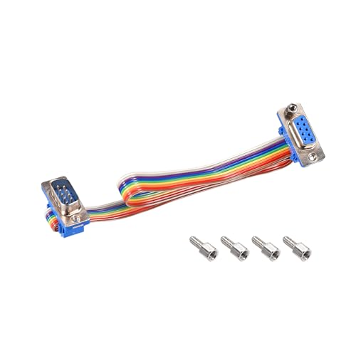 DMiotech 1 Pack 9-poliges Flachband-Regenbogenkabel IDC DB9 Stecker auf DB9 Buchse 30cm 2,54mm Pitch Breadboard Jumper Kabel für elektronische Projekte von DMiotech