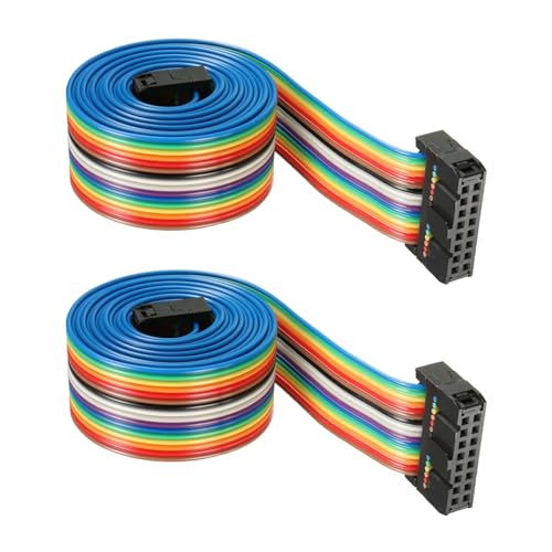 DMiotech 2er Pack 16-poliges IDC-Flachbandkabel, Regenbogenkabel, 128 cm, 2,54 mm Raster, Breadboard Jumper-Kabel für elektronische Projekte von DMiotech