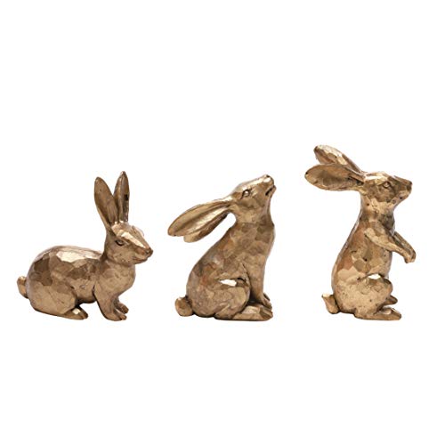 DN DECONATION Golden Polyresin Easter Bunny Figurine Ornament for Spring Tabletop Decor Set of 3 von DN DECONATION