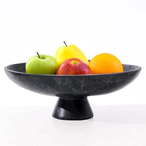 DN DECONATION Obstschale Schwarze Dekoschale aus Kunstharz Runde Marmor Schale mit Sockel Dekoschale Schwarz als Schlüsselschale Deko Tablett für Wohnzimmer Flur Küche von DN DECONATION