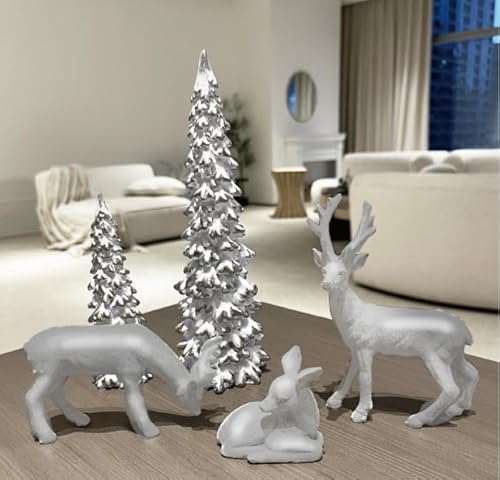 DN DECONATION Weihnachtsdekoration Rentier und Baum Figuren - Xmas Rentier mit Weiß & Silber Baumstatuen Dekor - Harz Weihnachtsdorf für Winter Tisch Kaminsims Dekor 5er Set DN DECONATION Weihnachtsdekoration Rentier und Baum Figuren - Xmas Rentier mit Weiß & Silber Baumstatuen Dekor - Harz Weihnachtsdorf für Winter Tisch Kaminsims Dekor 5er Set von DN DECONATION