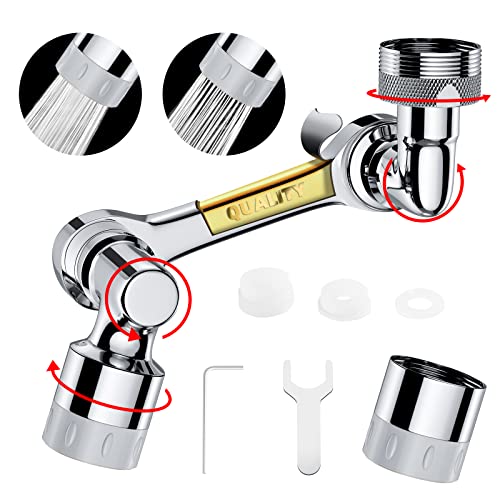 Faucet extender,1440° Universeller Drehbarer Multifunktionaler Verlängerungshahn,2 Modi Wasserfilter Wasserhahn Aufsatz,Hahnverlängerung aus massivem Messing für Küche (Platin) von DN DENNOV