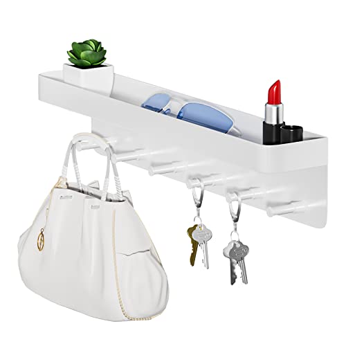Schlüsselbrett mit Ablage, Modern Schlüsselboard Schwarz Selbstklebend Schlüsselhalter ohne Bohren, Schlusselhanger Schlüssel Aufbewahrung Schlüsselleiste Wandorganizer Hakenleiste mit 6 Haken (White) von DN DENNOV