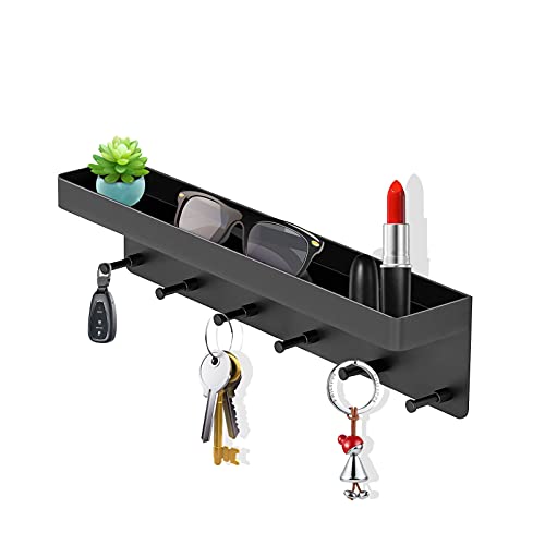 Schlüsselbrett mit Ablage, Modern Schlüsselboard Schwarz Selbstklebend Schlüsselhalter ohne Bohren, Schlusselhanger Schlüssel Aufbewahrung Schlüsselleiste Wandorganizer Hakenleiste mit 6 Haken (Black) von DN DENNOV