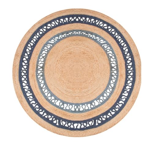 DN HANDICRAFT 4 ft Einzigartiges Design Blauer runder JuteFlächenteppich, Innen und AußenfaserBauernhausteppich, 120x120 cm (4x4 Quadratfuß), neutraler Teppich, handgeflochtener Teppich von DN HANDICRAFT